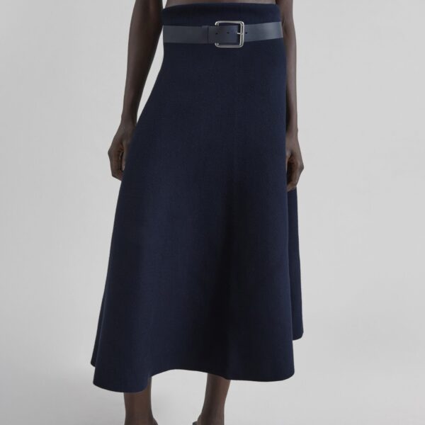 The Frankie Shop July Knit Midi Skirt - Navy - Oversized Minimalist Skirts in Blue - Shop at Coveti