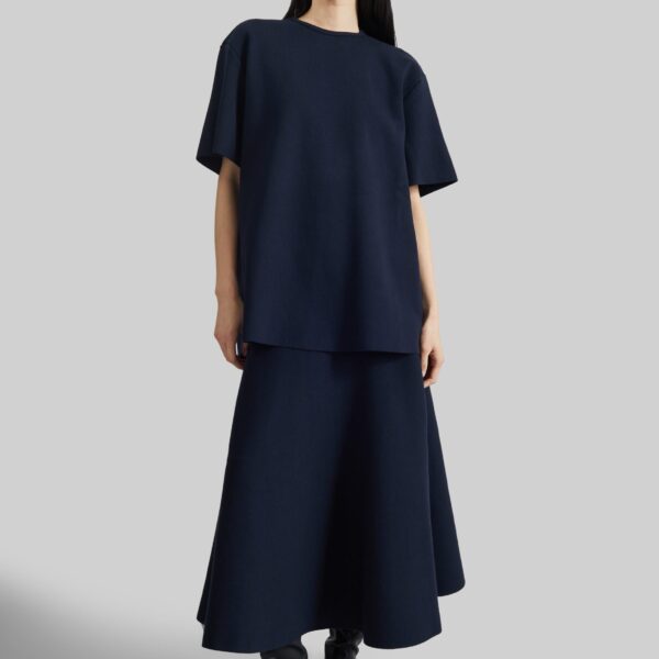 The Frankie Shop July Knit Midi Skirt - Navy - Oversized Minimalist Skirts in Blue - Shop at Coveti