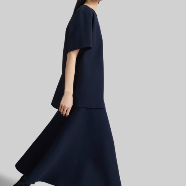 The Frankie Shop July Knit Midi Skirt - Navy - Oversized Minimalist Skirts in Blue - Shop at Coveti