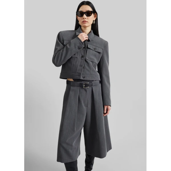 The Frankie Shop Kalvo Belted Bermuda Shorts – Dark Grey, view 4