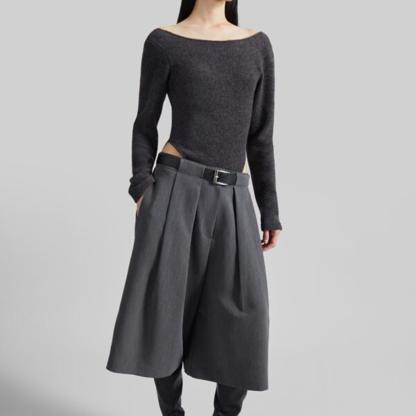 The Frankie Shop Kalvo Belted Bermuda Shorts - Dark Grey - Oversized Minimalist Shorts in Grey - Shop at Coveti