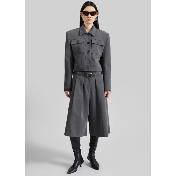 The Frankie Shop Kalvo Belted Bermuda Shorts – Dark Grey, view 7