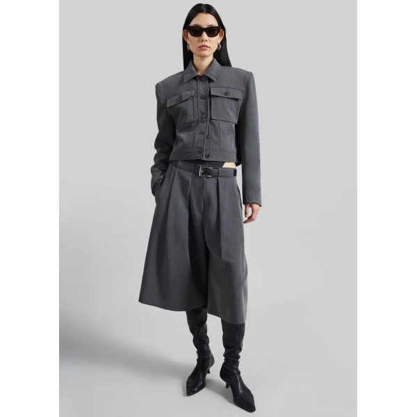 The Frankie Shop Kalvo Belted Bermuda Shorts – Dark Grey, view 8