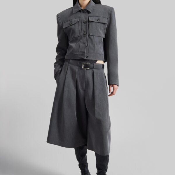 The Frankie Shop Kalvo Belted Bermuda Shorts - Dark Grey - Oversized Minimalist Shorts in Grey - Shop at Coveti