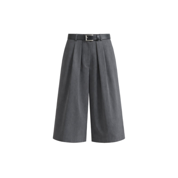 The Frankie Shop Kalvo Belted Bermuda Shorts - Dark Grey - Oversized Minimalist Shorts in Grey - Shop at Coveti