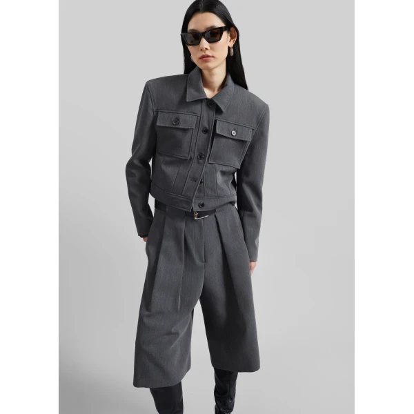 The Frankie Shop Kalvo Boxy Jacket – Dark Grey, view 2