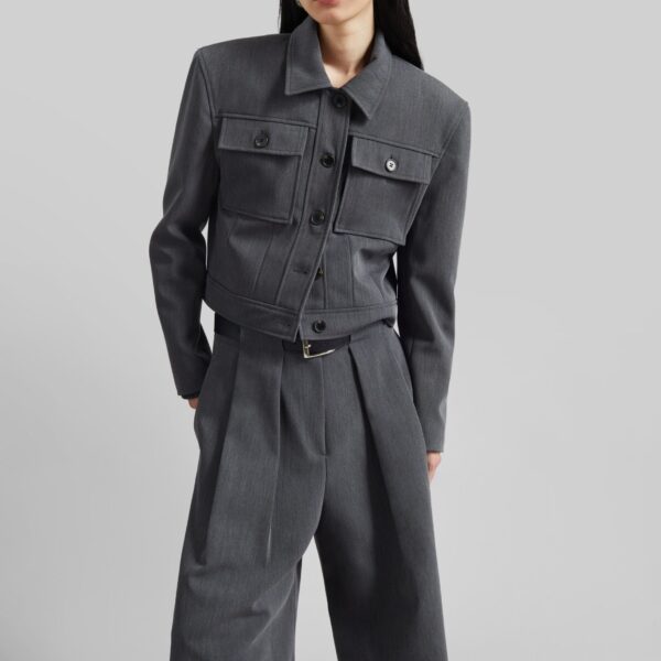 The Frankie Shop Kalvo Boxy Jacket - Dark Grey - Oversized Minimalist Jackets in Grey - Shop at Coveti