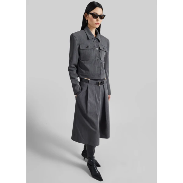 The Frankie Shop Kalvo Boxy Jacket – Dark Grey, view 4