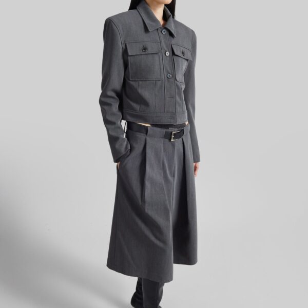 The Frankie Shop Kalvo Boxy Jacket - Dark Grey - Oversized Minimalist Jackets in Grey - Shop at Coveti