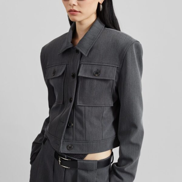 The Frankie Shop Kalvo Boxy Jacket - Dark Grey - Oversized Minimalist Jackets in Grey - Shop at Coveti