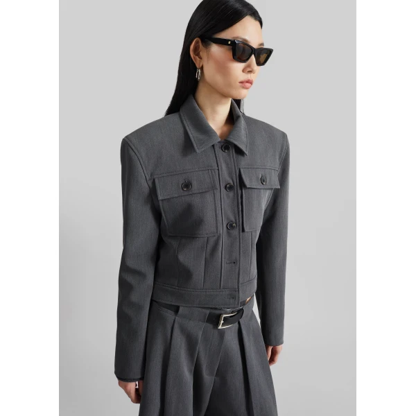The Frankie Shop Kalvo Boxy Jacket – Dark Grey, view 6