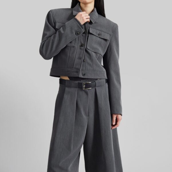 The Frankie Shop Kalvo Boxy Jacket - Dark Grey - Oversized Minimalist Jackets in Grey - Shop at Coveti