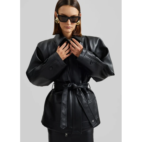 The Frankie Shop Kelia Faux Leather Padded Utility Jacket – Black, view 2