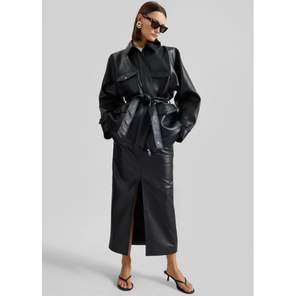 The Frankie Shop Kelia Faux Leather Padded Utility Jacket – Black, view 3