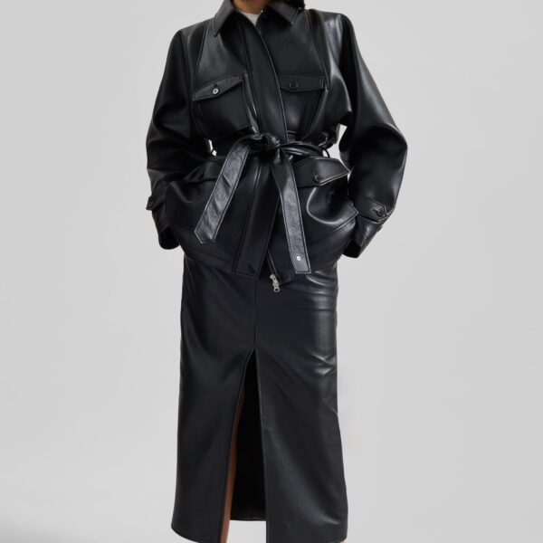 The Frankie Shop Kelia Faux Leather Padded Utility Jacket - Black - Oversized Minimalist Jackets in Black - Shop at Coveti