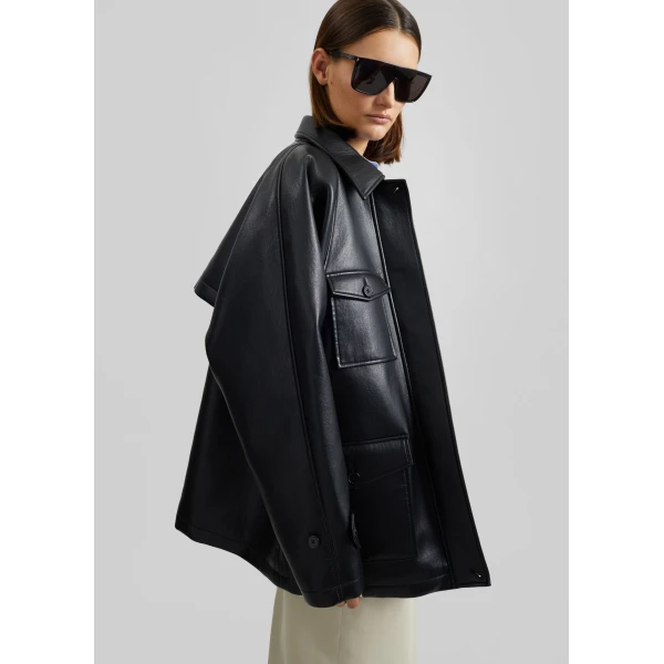 The Frankie Shop Kelia Faux Leather Padded Utility Jacket – Black, view 4