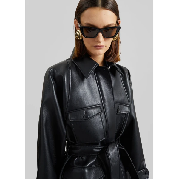 The Frankie Shop Kelia Faux Leather Padded Utility Jacket – Black, view 5