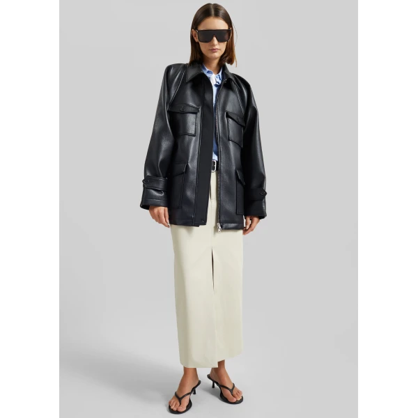 The Frankie Shop Kelia Faux Leather Padded Utility Jacket – Black, view 7
