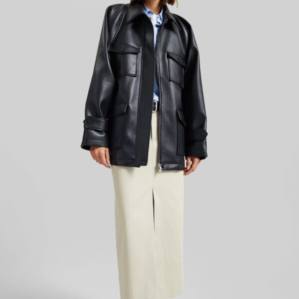 The Frankie Shop Kelia Faux Leather Padded Utility Jacket - Black - Oversized Minimalist Jackets in Black - Shop at Coveti