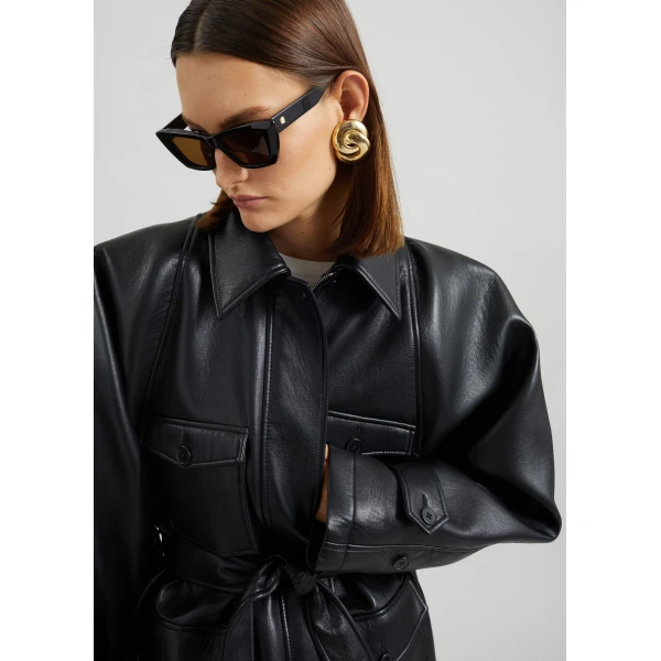 The Frankie Shop Kelia Faux Leather Padded Utility Jacket – Black, view 8