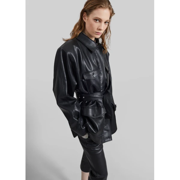 The Frankie Shop Kelia Faux Leather Padded Utility Jacket – Black, view 9