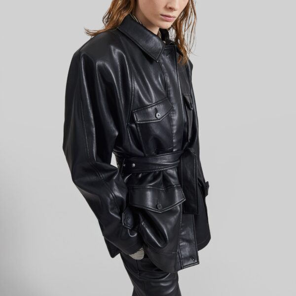 The Frankie Shop Kelia Faux Leather Padded Utility Jacket - Black - Oversized Minimalist Jackets in Black - Shop at Coveti