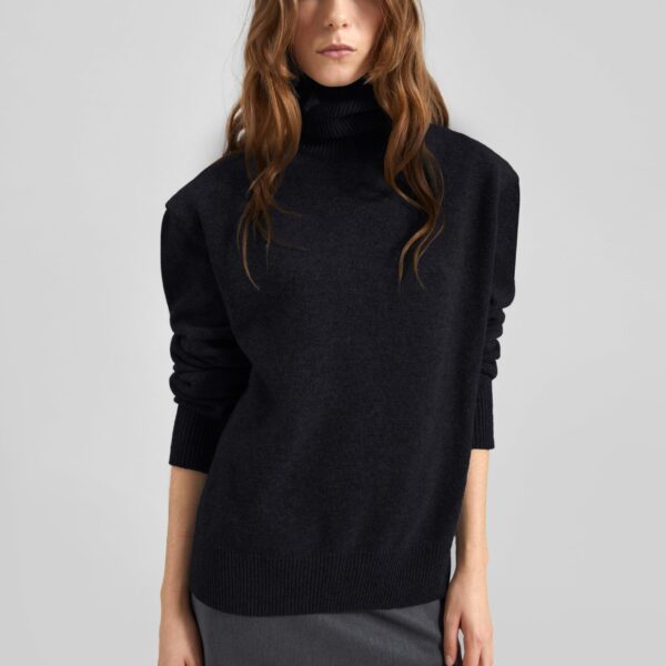 The Frankie Shop Koler Padded Knit Turtleneck - Black - Oversized Minimalist Knitwear in Black - Shop at Coveti