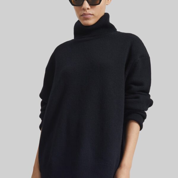 The Frankie Shop Koler Padded Knit Turtleneck - Black - Oversized Minimalist Knitwear in Black - Shop at Coveti