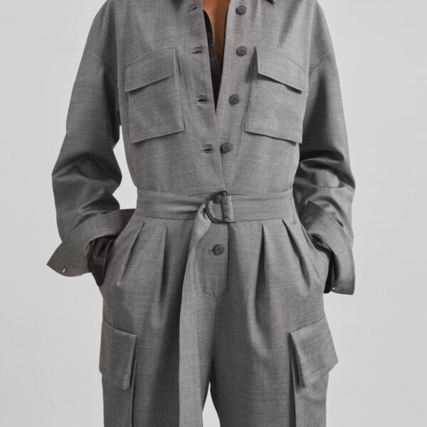The Frankie Shop Linda Jumpsuit - Grey Melange - Oversized Minimalist Jumpsuit in Grey - Shop at Coveti