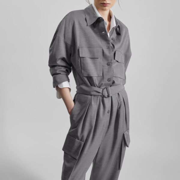 The Frankie Shop Linda Jumpsuit - Grey Melange - Oversized Minimalist Jumpsuit in Grey - Shop at Coveti