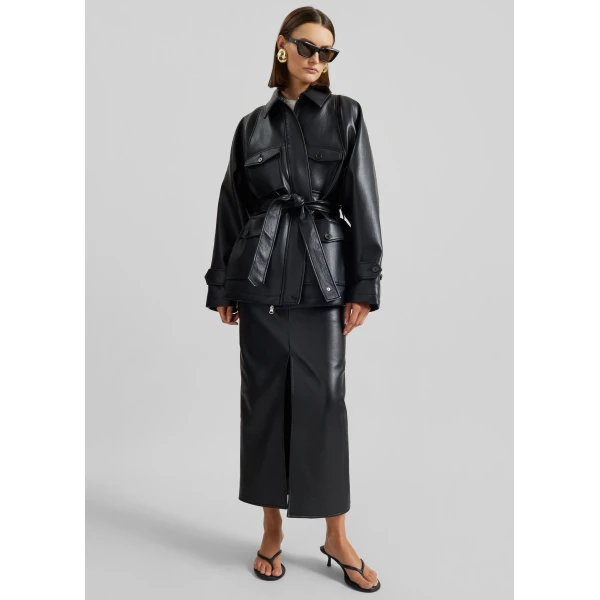 The Frankie Shop Maybelle Faux Leather Front Slit Pencil Skirt – Black, view 5