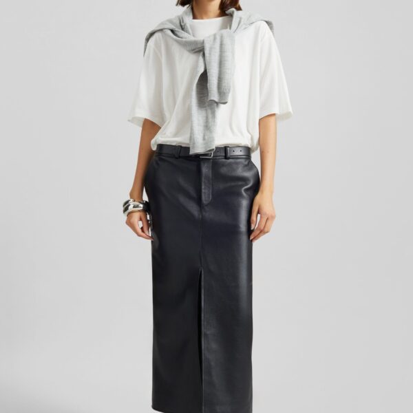 The Frankie Shop Maybelle Faux Leather Front Slit Pencil Skirt - Black - Oversized Minimalist Skirts in Black - Shop at Coveti