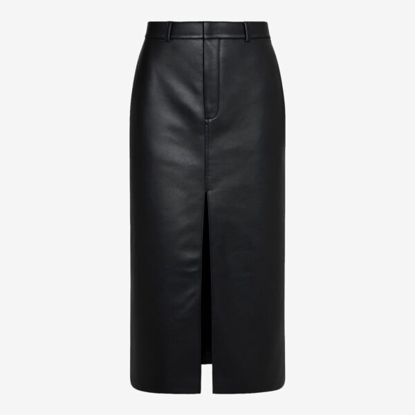 The Frankie Shop Maybelle Faux Leather Front Slit Pencil Skirt - Black - Oversized Minimalist Skirts in Black - Shop at Coveti