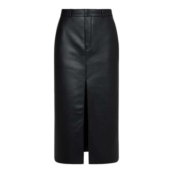 The Frankie Shop Maybelle Faux Leather Front Slit Pencil Skirt - Black - Oversized Minimalist Skirts in Black - Shop at Coveti