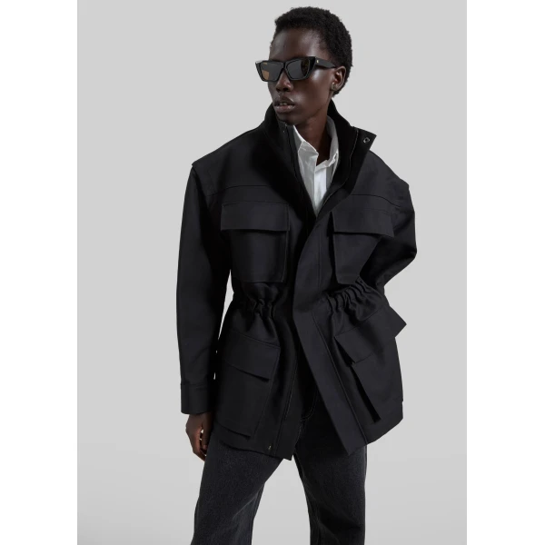 The Frankie Shop Melton Detachable Sleeve Cargo Jacket – Black, view 3