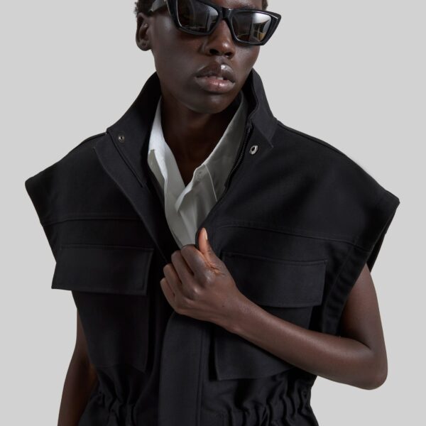 The Frankie Shop Melton Detachable Sleeve Cargo Jacket - Black - Oversized Minimalist Jackets in Black - Shop at Coveti