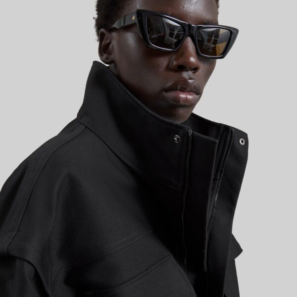 The Frankie Shop Melton Detachable Sleeve Cargo Jacket - Black - Oversized Minimalist Jackets in Black - Shop at Coveti