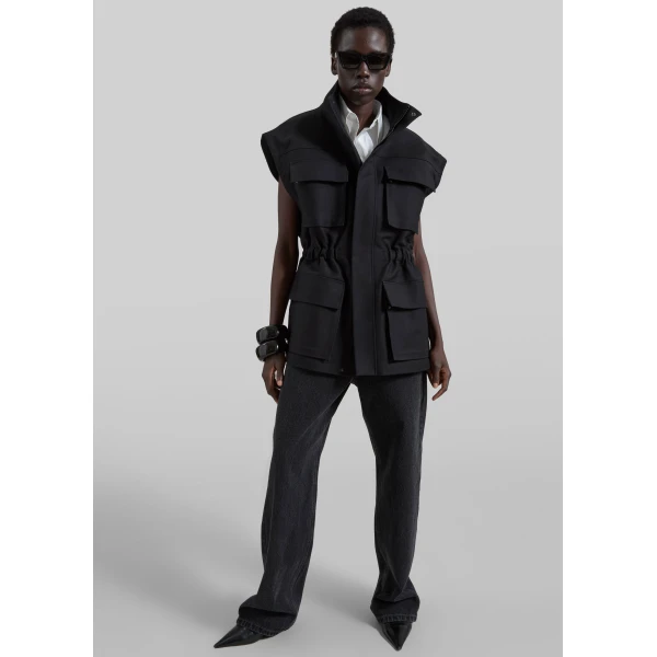 The Frankie Shop Melton Detachable Sleeve Cargo Jacket – Black, view 7
