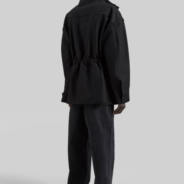 The Frankie Shop Melton Detachable Sleeve Cargo Jacket - Black - Oversized Minimalist Jackets in Black - Shop at Coveti