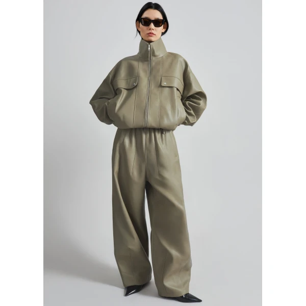 The Frankie Shop Nolita Faux Leather Bomber Jacket – Sage, view 5