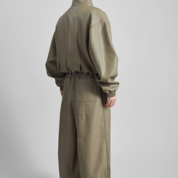 The Frankie Shop Nolita Faux Leather Bomber Jacket - Sage - Oversized Minimalist Jackets in Green - Shop at Coveti
