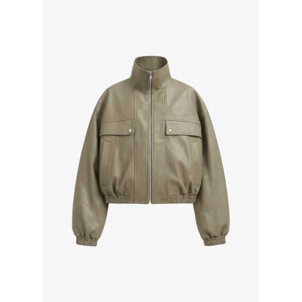 The Frankie Shop Nolita Faux Leather Bomber Jacket – Sage, view 8