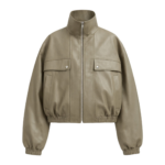 The Frankie Shop Nolita Faux Leather Bomber Jacket - Sage - Oversized Minimalist Jackets in Green - Shop at Coveti