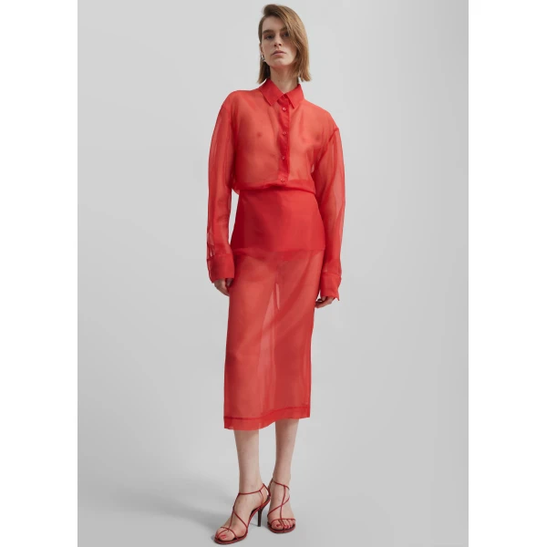 The Frankie Shop Peri Sheer Midi Skirt – Red, view 2