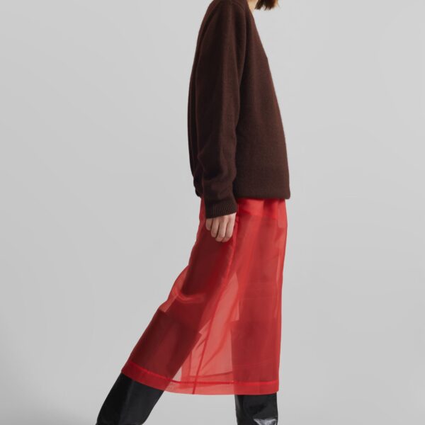 The Frankie Shop Peri Sheer Midi Skirt - Red - Oversized Minimalist Skirts in Red - Shop at Coveti