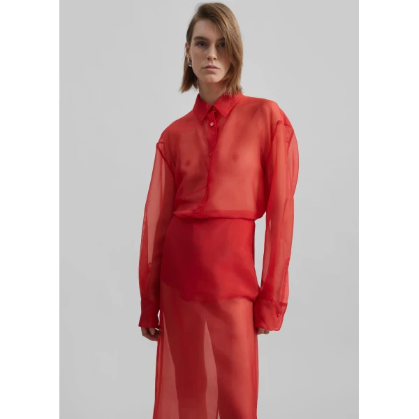 The Frankie Shop Peri Sheer Midi Skirt – Red, view 4
