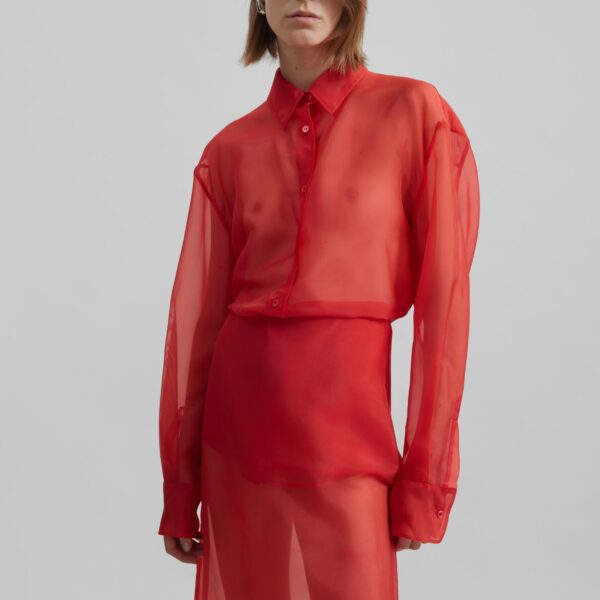 The Frankie Shop Peri Sheer Midi Skirt - Red - Oversized Minimalist Skirts in Red - Shop at Coveti