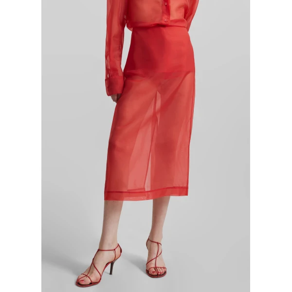 The Frankie Shop Peri Sheer Midi Skirt – Red, view 6