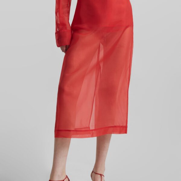 The Frankie Shop Peri Sheer Midi Skirt - Red - Oversized Minimalist Skirts in Red - Shop at Coveti