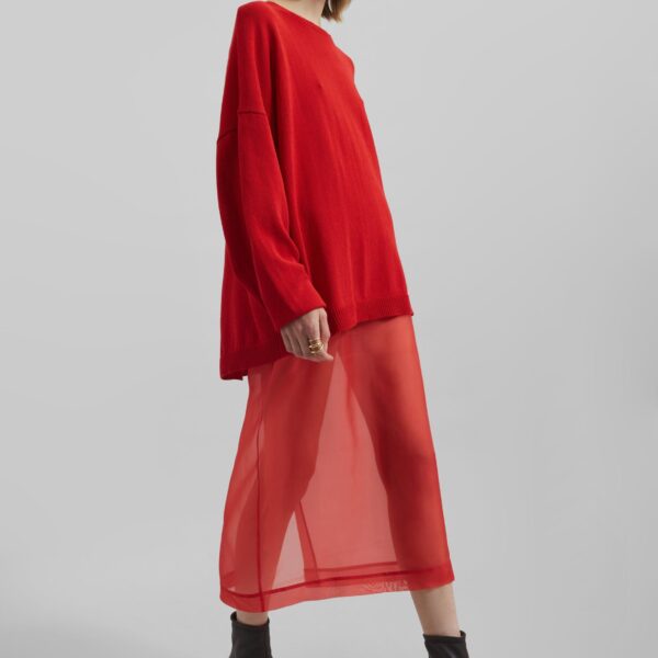 The Frankie Shop Peri Sheer Midi Skirt - Red - Oversized Minimalist Skirts in Red - Shop at Coveti